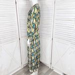 ZARA  Geometric Print Sateen Maxi Dress Green Blue Tan Long Sleeve Small Photo 2