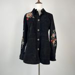 Johnny Was NWOT  Suede Embroidered Floral Coat Jacket Pockets Black Size S Photo 1