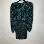 AFRM Turquoise Cheetah Leopard Print Dress Smocked Skirt Long Sleeves Sz Small Blue Photo 5