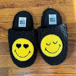 Smiley World Women’s Black Smiley Face Fuzzy Slippers Size 5/6 Photo 0