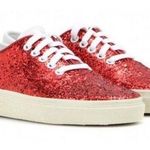 Saint Laurent Skate Red Glitter Sneakers Lace Up Low Top Size 37 Photo 0