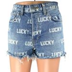 Lucky Brand  Women's Blue Logo Print Cut-Off High Rise Denim Jean Shorts Size 26 Photo 0