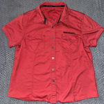 Harley Davidson  Women's Button Down Embellished Studs Salmon Red Shirt Size M Photo 0