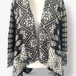 Elodie Intarsia Knit Aztec Waterfall Cardigan Sweater L Mohair Blend Black White Photo 0