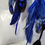 Boho Long Royal Blue Real Feather Earrings Photo 3