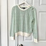 Lands' End  Green White Cotton Blend Pointelle Stripe Crew Button Trim Sweater MP Photo 1