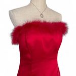 Y2K Red Satin Marabou trim Feathered Dress Photo 2