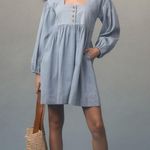Anthropologie Long-Sleeve Square-Neck Denim Babydoll Mini Dress Size Small Photo 3
