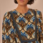 Farm Rio Anthro Women’s Cocopalm Flutter Sleeve Beige Blue Print Maxi Dress XS Photo 9