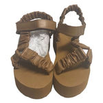 SHOEDAZZLE Taneisa Women’s Rusched Strap Wedge Sandal Size‎ 5.5 Tan Photo 0