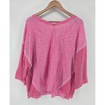 POL Pink V Neck Distressed Seam Knit Oversized Sweater Top Women's Medium Photo 2
