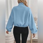 SheIn Lune Women's Zip-Up Drawstring Long Sleeve Plush Sweatshirt Blue NWT Small Photo 2
