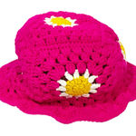 Pink Floral Crotchet Knit Grandma Boho Bucket Hat Photo 0