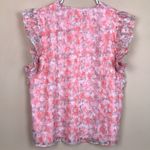 Chic Soul Women’s Floral Print Pink White Overlay Flutter Sleeve Blouse Photo 5