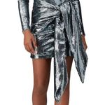 Toccin Gun Metal Metallic Sequin Mini Dress Long‎ Sleeve Size 6 Silver Photo 0