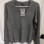 Desigual Embellished V-Neck Sweater Rhinestone Detail Gray Knit Size Small NWT Photo 0