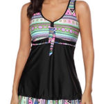 ✨ Open Back Printed Padded Swimdress and Shorts✨ Black Size XL Photo 0