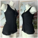 Derek Lam  10 Crosby Black Ribbed Knit Fringe Sleeveless Tank Top Cami XS Photo 1