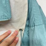 Vintage 1980s Teal Blue Shiny Windbreaker Rain Jacket Womens S Funky Artsy Photo 2