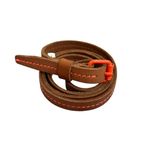Brown Leather Belt with Neon Coral Stitching Photo 5