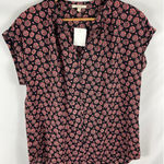 Pleione NWT  Black Pink Floral Pattern V Neck Blouse Size Medium Photo 0