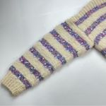 Handmade  Sweater Chunky Striped Women Cream Purple Cozy Fairycore Autumn Unique Photo 9