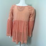 Free People  Peach Sequin Bell Sleeve Blouse Photo 5