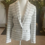 Katherine Barclay White Navy Blue Strips Blazer Sz M One Button Jacket Nautical Photo 2