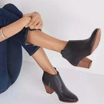 Madewell  Womens Billie Boots Black Leather Block Heel Side Zip Closure Size 7 Photo 0