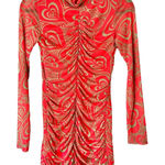 Lisa Says Gah Red Orange Ruched Bodycon Mini Dress Size Small Photo 0
