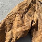 Vintage 80s Tan Leather Moto Bomber Jacket Grunge MEDIUM Photo 8