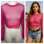 Avidlove Hot Pink Mesh Crop‎ Top | Juniors L | Festival Clubwear Size undefined Photo 1