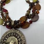 Vintage Boho Multi Strand Beaded Necklace Statement Pendant Earth Tone Colors Brown Photo 7