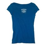 Harley Davidson women's small blue graphic logo tee v neck orange biker moto Photo 2