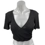 ZARA Black Short Sleeve Deep V-Neck Faux Wrap T Shirt Blouse Crop Top Size S Photo 0