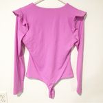 Susana Monaco  Size Medium Pink Low V Neck Ruffle Bodysuit in Bubble Photo 4