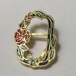 Frame Gold Tone / Enamel Red Rose Flower Christmas Holiday Brooch Pin Photo  Photo 0
