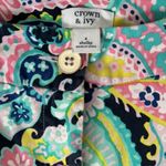 Crown & Ivy Shelby Sz 4 Floral Paisley Pink Green Blue Scalloped Stretch Shorts Photo 2