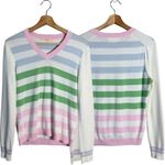 Brooks Brothers Cotton Tennis Striped V-Neck Sweater Pullover Women Medium White Photo 0