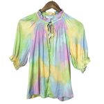 Anthropologie Current Air Noah Split Neck Top Women's XS Multicolor Ruffled Pastel Kidcore Photo 1