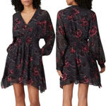 ALLSAINTS  Nichola Rosalyn Dress S Black Floral Chiffon Smock Waist Gray $260 Photo 1