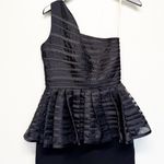 Halston Heritage  Black One Shoulder Peplum Cocktail Dress Size 6 Photo 9