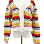 DeLuc Ayden Chunky Knit Crop Cardigan Sweater Striped Size Large Yellow Photo 0