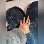 Bebe Black and Blue Sequin A-Line Skirt Photo 2