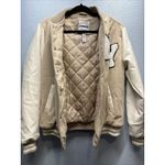 RSQ  Varsity Lettermen Jacket Women Size Small Beige-Taupe With Ivory Photo 10