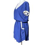 Amanda Uprichard  Womens Dress Sz L Blue White 100% Silk Drawstring V-neck Mini Photo 4