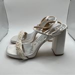 Badgley Mischka  Calida Satin Block Heels with Pearled Vamp size 9 white silk Photo 1
