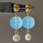 Handmade quality Czech glass beads snail shell & natural baroque freshwater peals dangle earrings 🌀💕 Photo 0