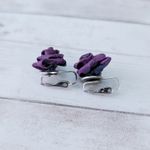 Vintage Clip On Earrings Purple Fabric Rose 5/8" Photo 6