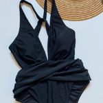 Cupshe NWT Deep Onyx Plunge High Leg One Piece Swimsuit Black Large Photo 6